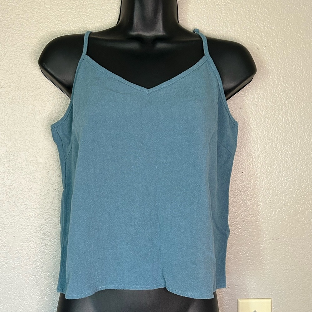 Linen Blend Adjustable V-Neck Tank Top Camisole BOHO Casual Loose Flowy Size S